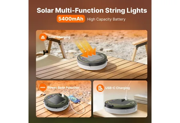 OGERY Solar Camping String Lights 49 ft, photo 4