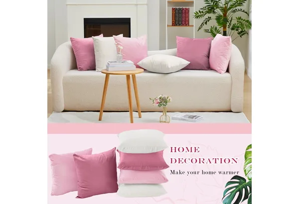 Berlune Velvet Pillow Covers 18×18 · Pink · 6-pc, photo 3