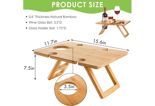 Youeon Bamboo Wine Picnic Table, photo 3