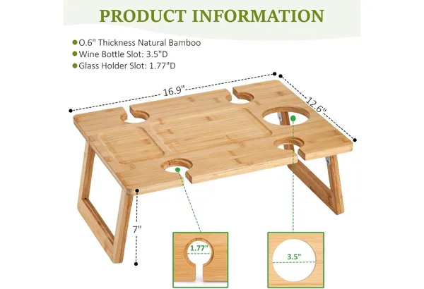 Peohud Bamboo Wine Picnic Table, photo 3
