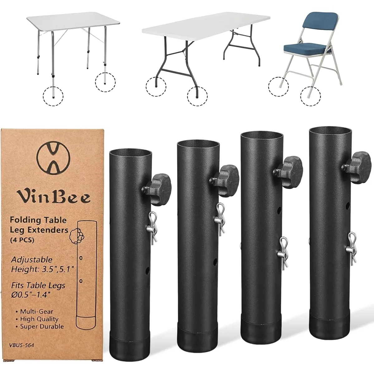 VinBee Folding Table Leg Risers · 4-Pack