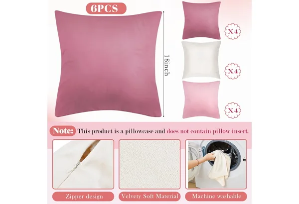 Berlune Velvet Pillow Covers 18×18 · Pink · 6-pc, photo 2